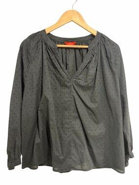 Joe Fresh Women’s Long-Sleeve V-Neck Swiss Dot Blouse in Black 100% Cotton